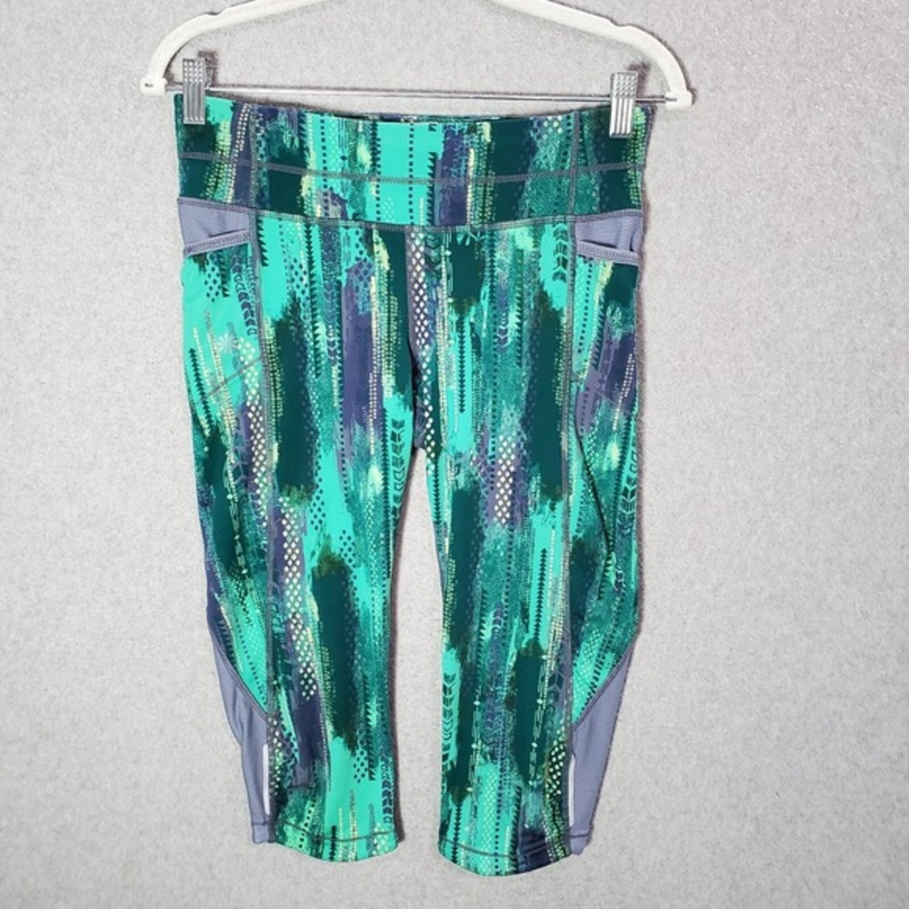 Athleta‎ Women Activewear Pants Small Green Geometric Be Free Knicker Leggings